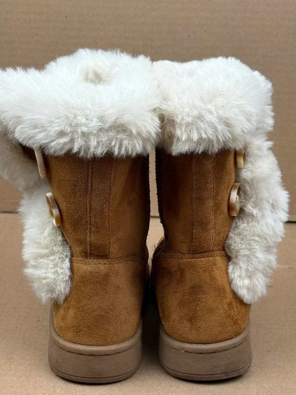 SO Girls Brown Faux Fur Button Mid-Calf Boots Size 2